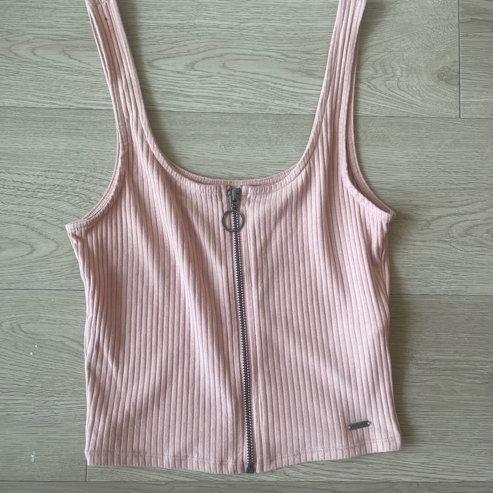 Hollister Ribbed Zip-Front Crop Tank Top